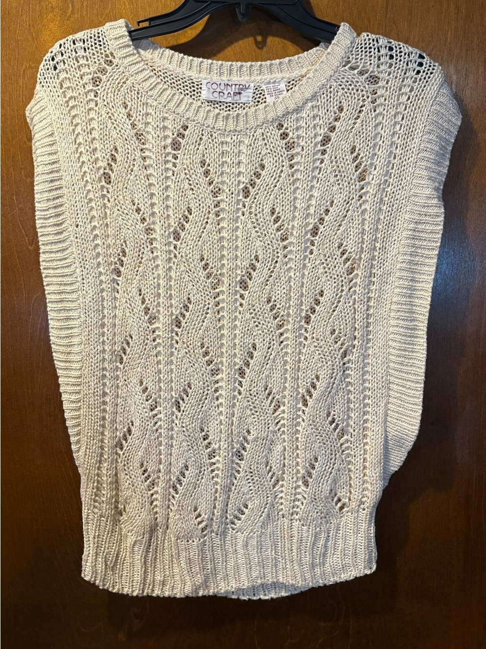 Cream Open-Knit Crewneck Sweater